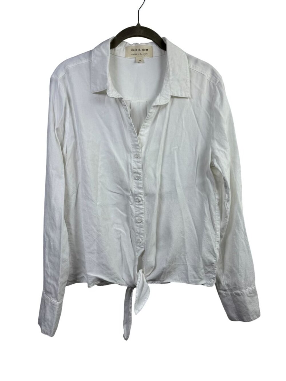 Cloth & Stone White Button Up Tie Front Long Sleeve Shirt Womens Medium tencel